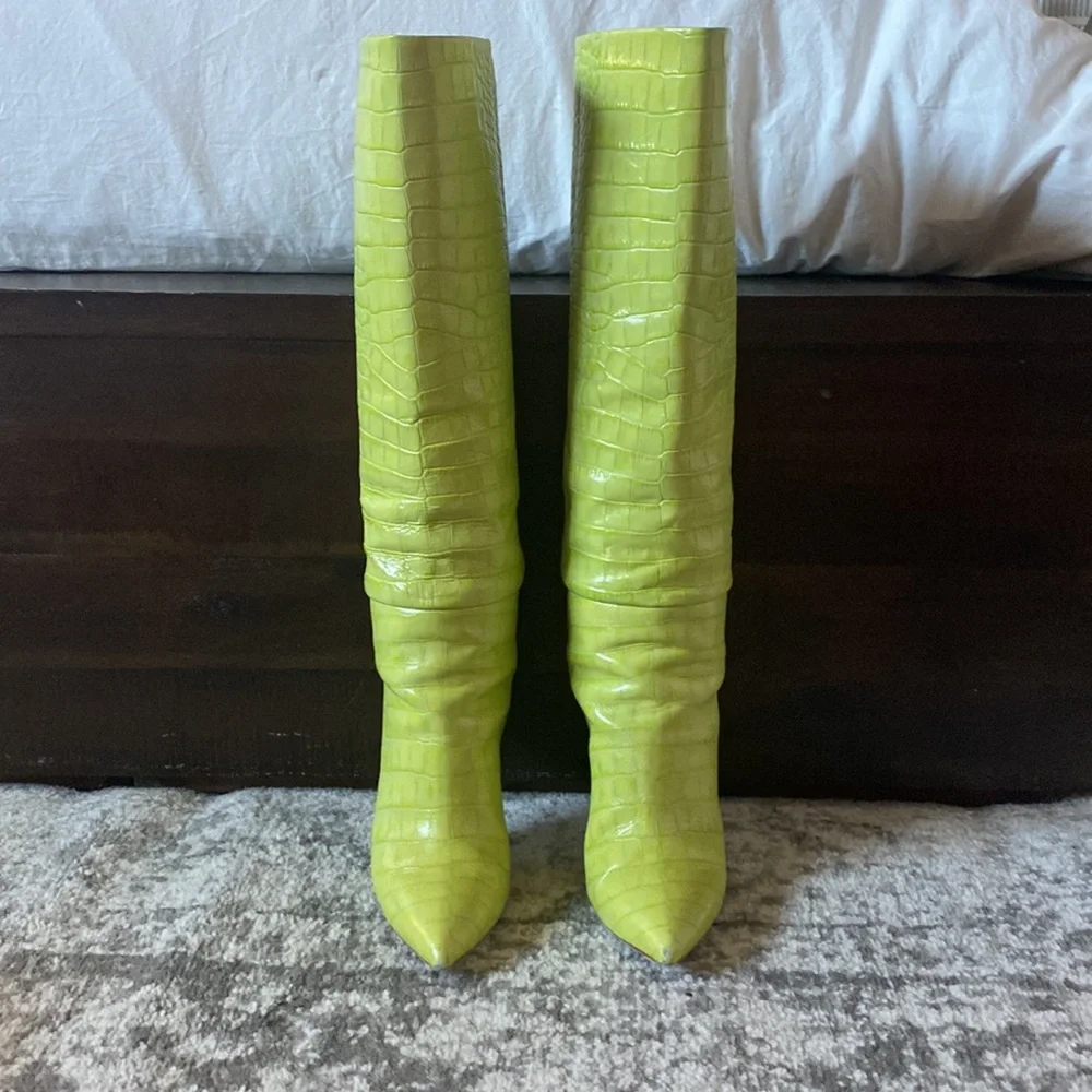 Paris Texas Knee-High Croc-Embossed Leather Boots - Picture 2 of 6